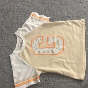 Guess Kids Beige and White Tee with Orange Accents